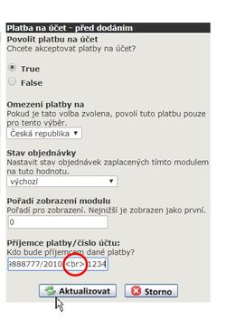 moduly platby pridat vice uctu
